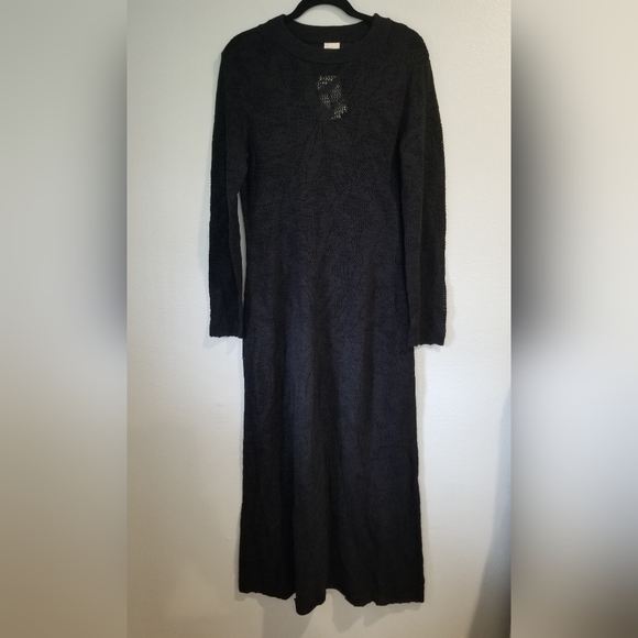 Women's Long Sleeve Open-Work Stitch Midi Dress - Future Collective Black L - Picture 3 of 11